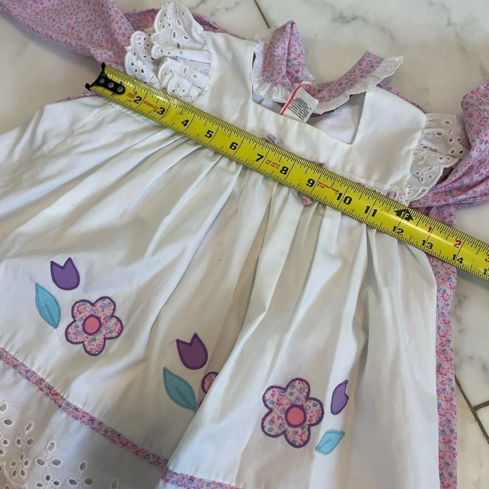 Vintage 2-piece floral pink and white apron girls dress size 4 toddler EUC